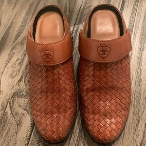 Ariat Clogs Brown Woven Leather Slip on Size 5.5
